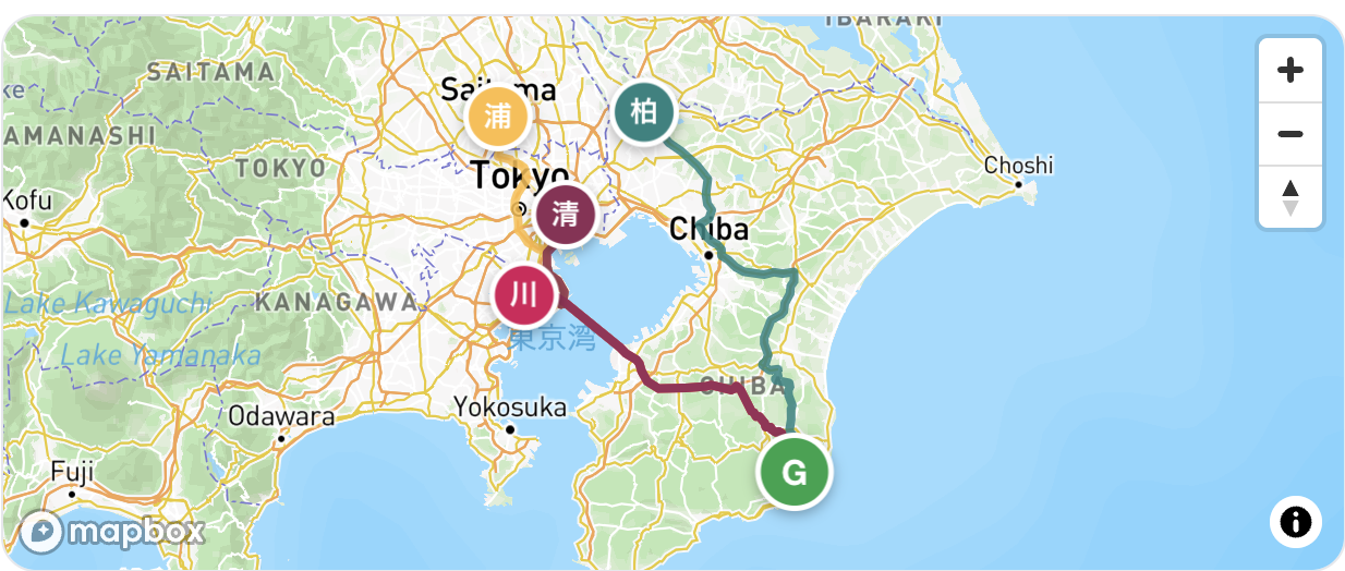 ベスポジゴルフ場検索の検索結果画面。交通費込みの一人あたりコストが表示されている
