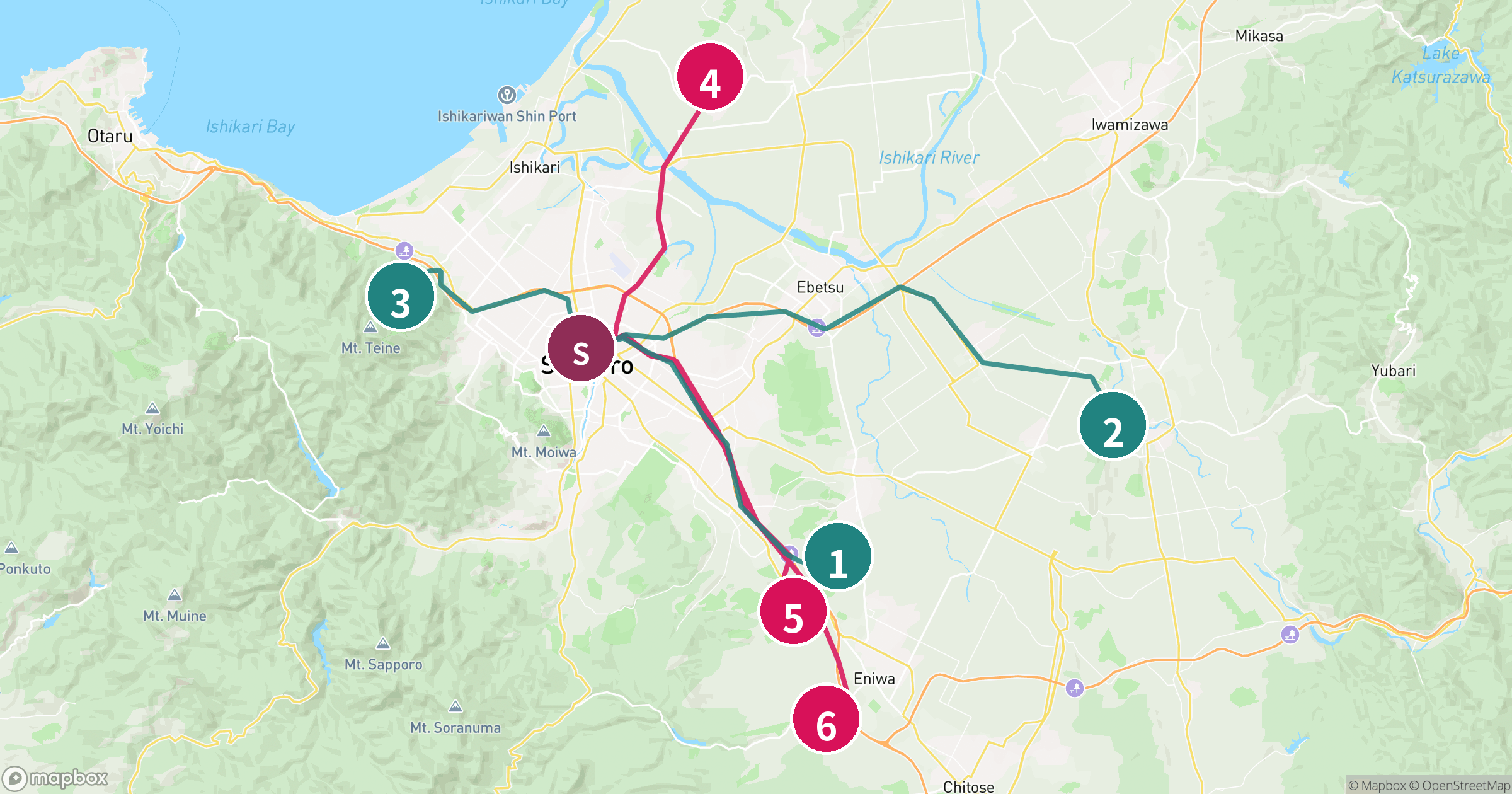 札幌駅発・2026年7月休日デートゴルフ6選 概観地図