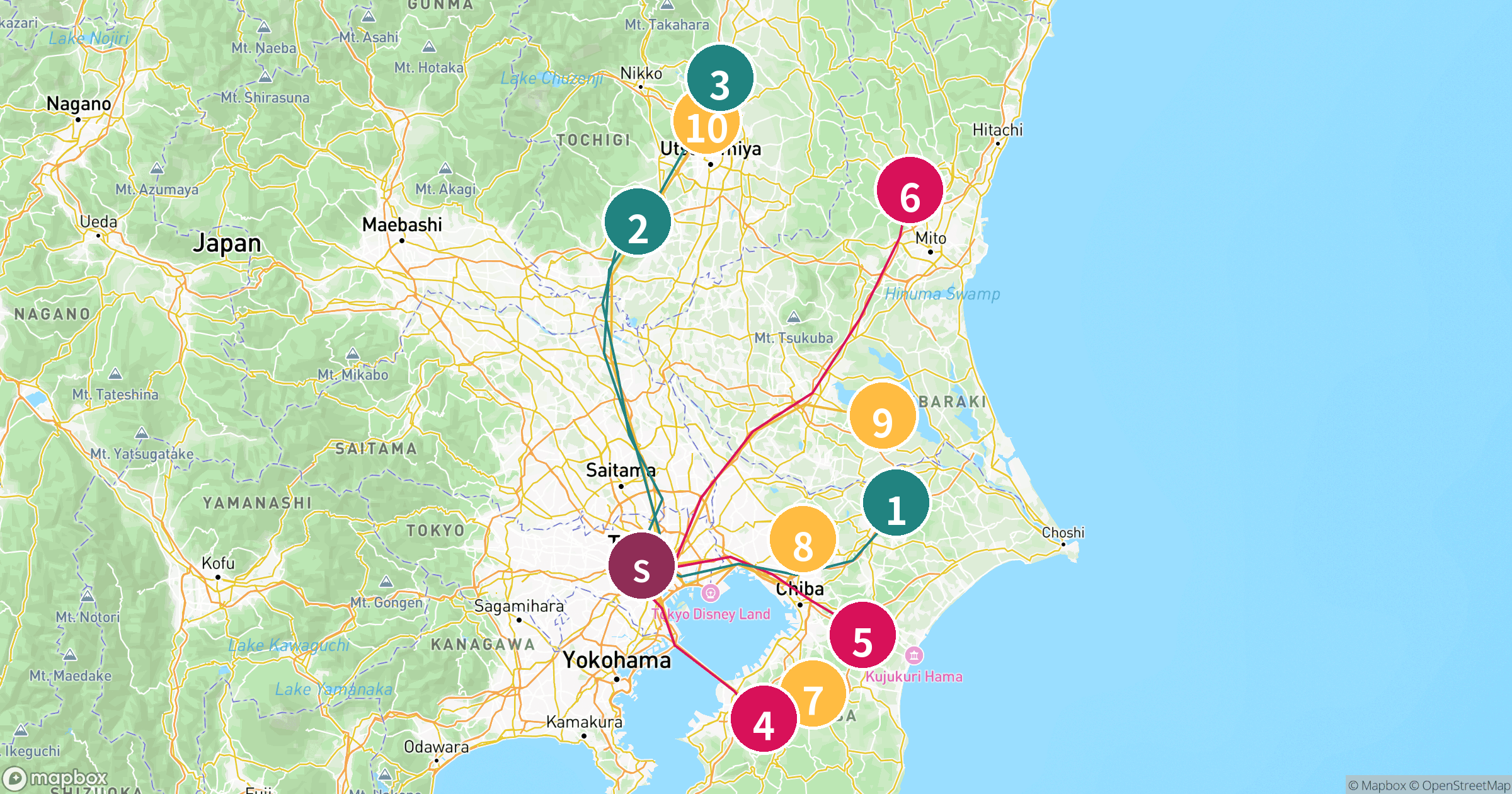 新宿駅発・コース施設コンディション品質ランキング10選の概観地図