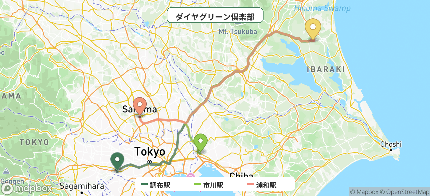 出発地とゴルフ場の位置地図