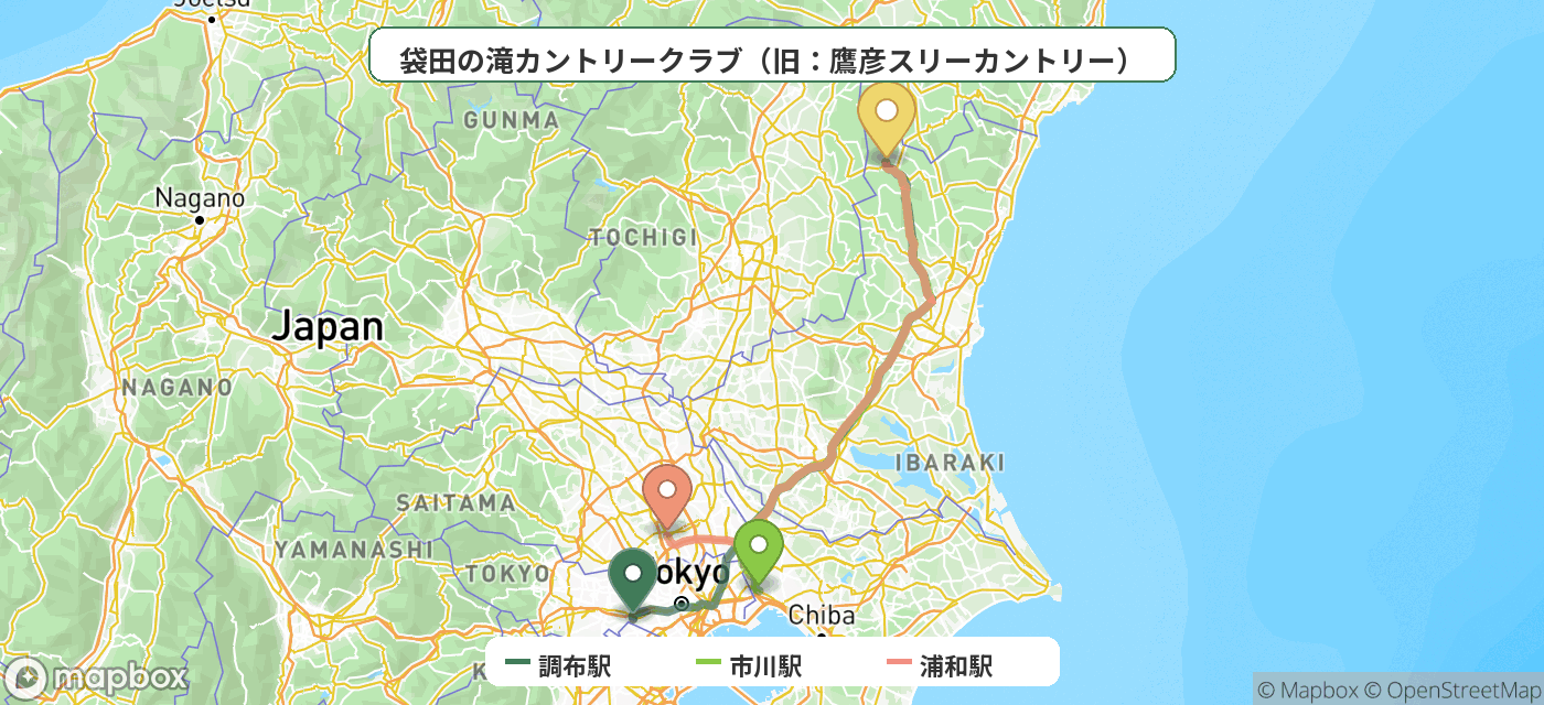 出発地とゴルフ場の位置地図