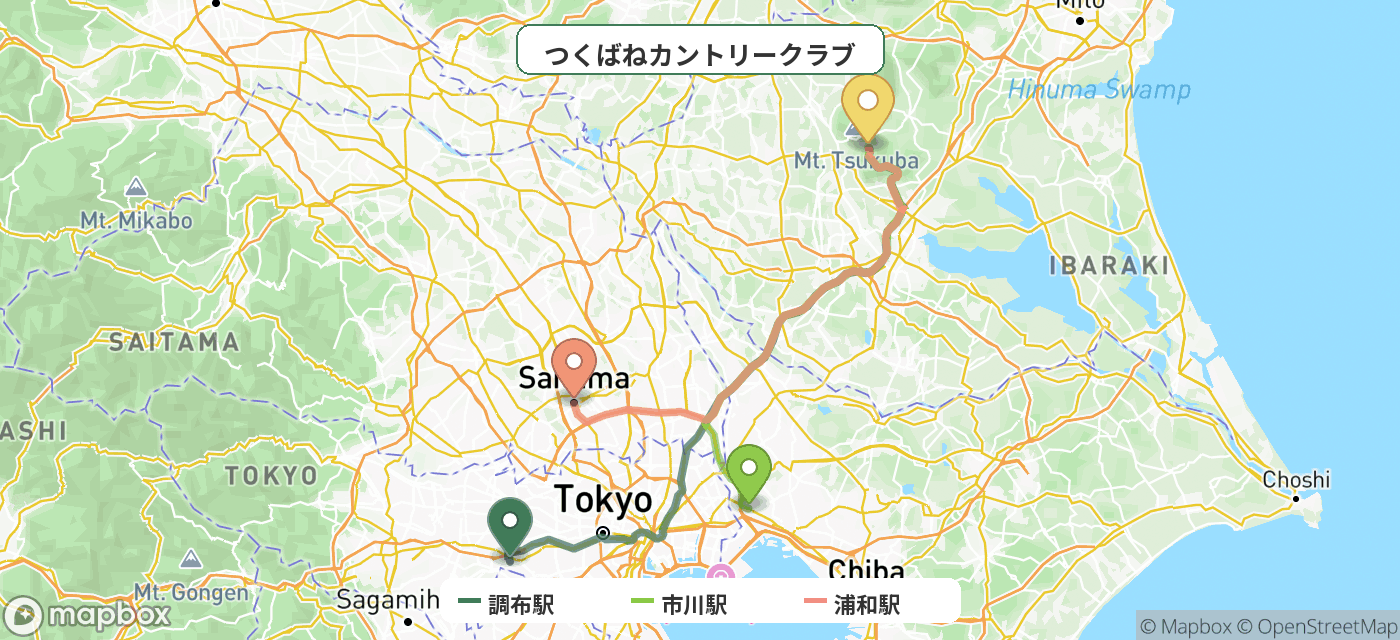 出発地とゴルフ場の位置地図