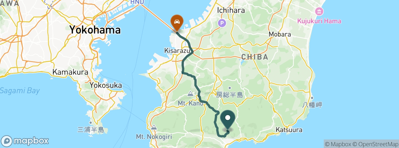 鴨川カントリークラブまでのルート地図