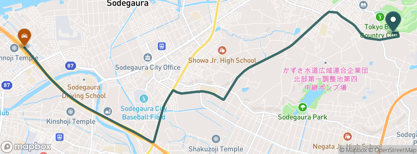 東京湾カントリークラブまでのルート地図