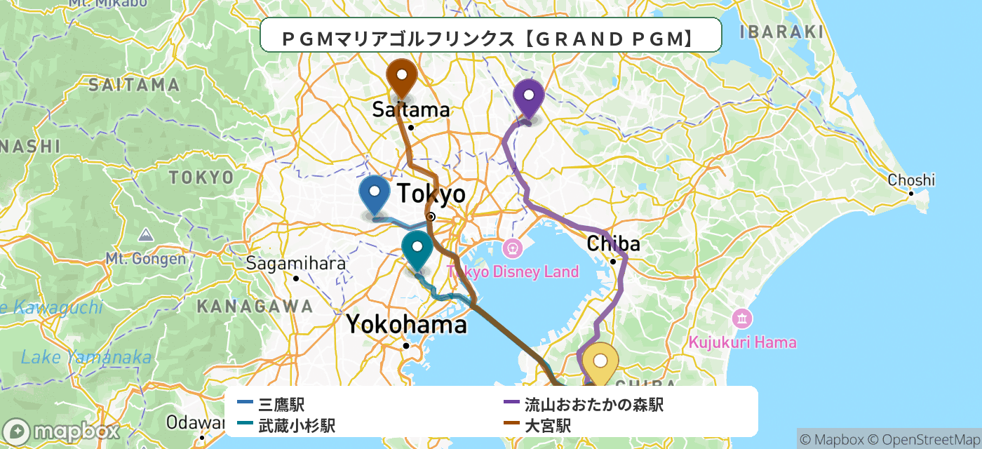 出発地とゴルフ場の位置地図