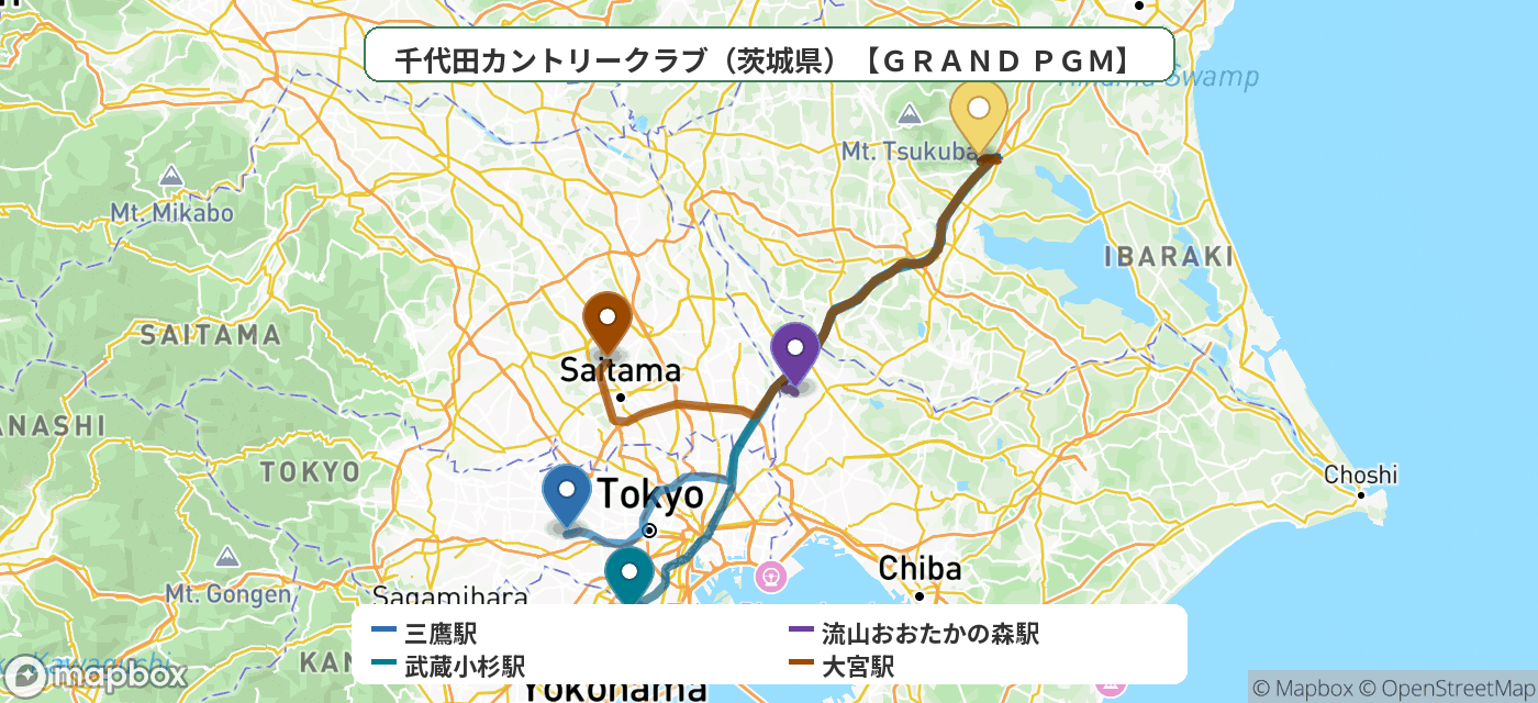 出発地とゴルフ場の位置地図