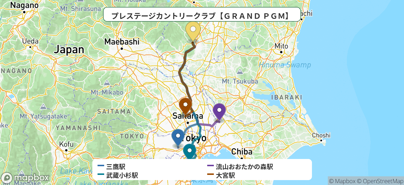 出発地とゴルフ場の位置地図