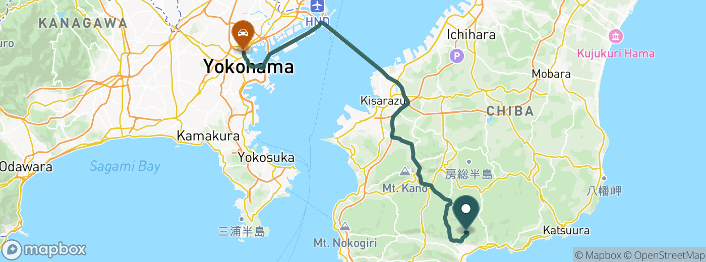 鴨川カントリークラブまでのルート地図