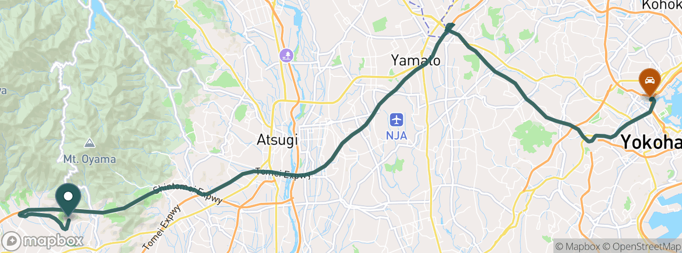 秦野カントリークラブまでのルート地図