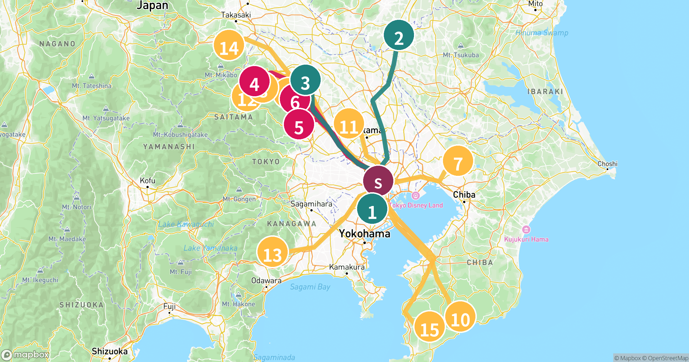 新宿駅発・GW2026埼玉/千葉/神奈川/群馬/栃木コスパランキング概観地図